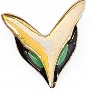 MCM Brooch MODERNIST Fox Enameled Green Eyes Cat Unsigned 1.25" Gold Tone Black